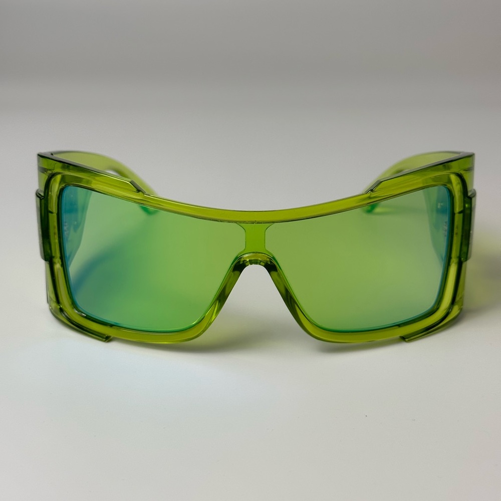 BRAND NE VERSACE VE4451 54208N Transparent Green Mirror Wraparound Sunglasses